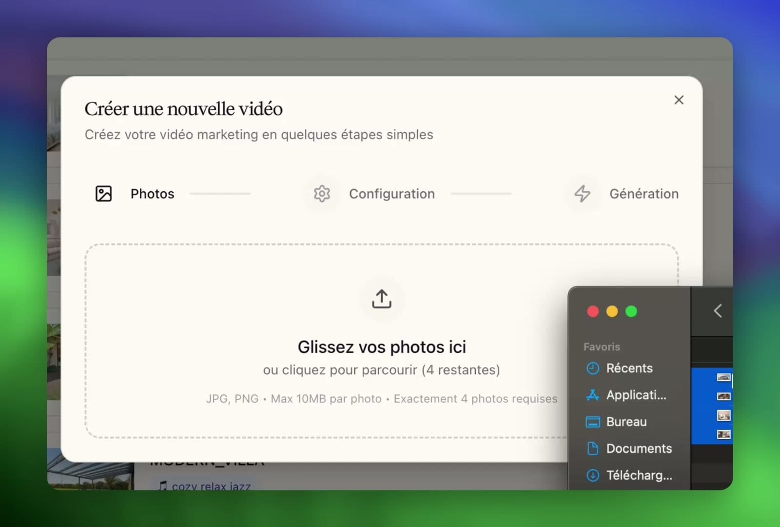 Interface d'upload de photos