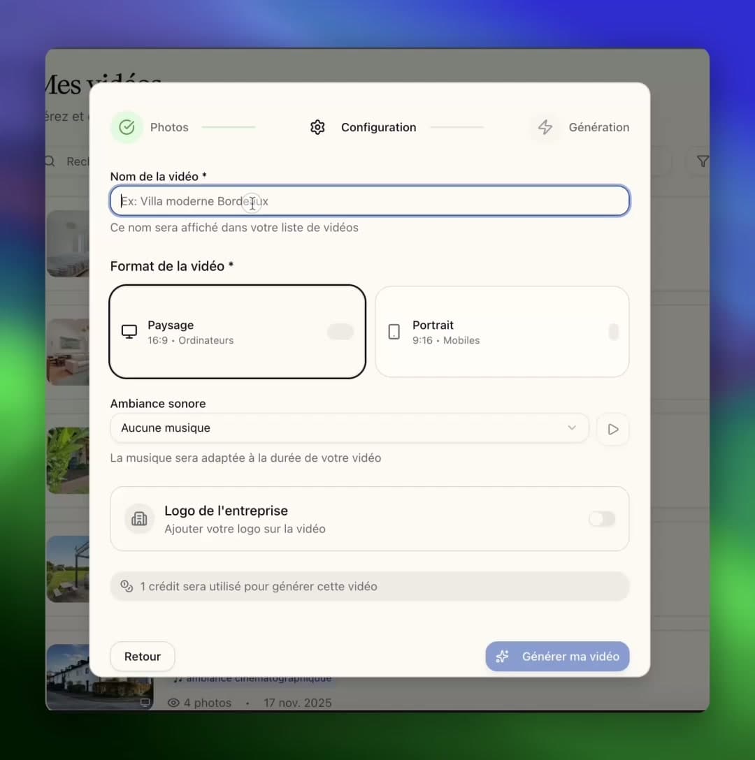 Interface de configuration vidéo